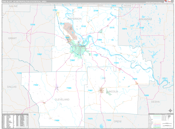 Pine Bluff, AR Metro Area Wall Map